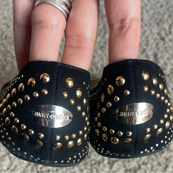 JIMMY CHOO BALLERINAS IN BLACK
SUEDE WITH GOLD STUDS - Picture 10 of 11